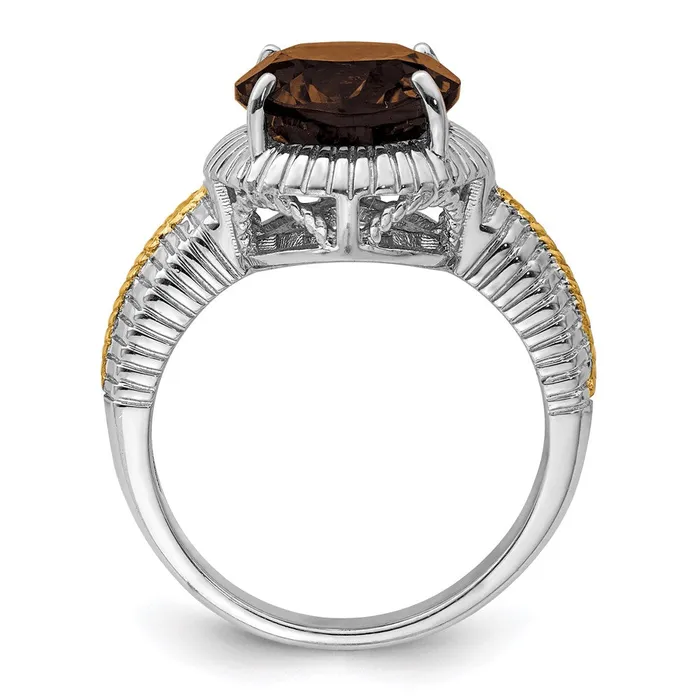 Rings Goldia Sterling Silver Rhodium w Flash Goldplate Smoky Quartz Ring