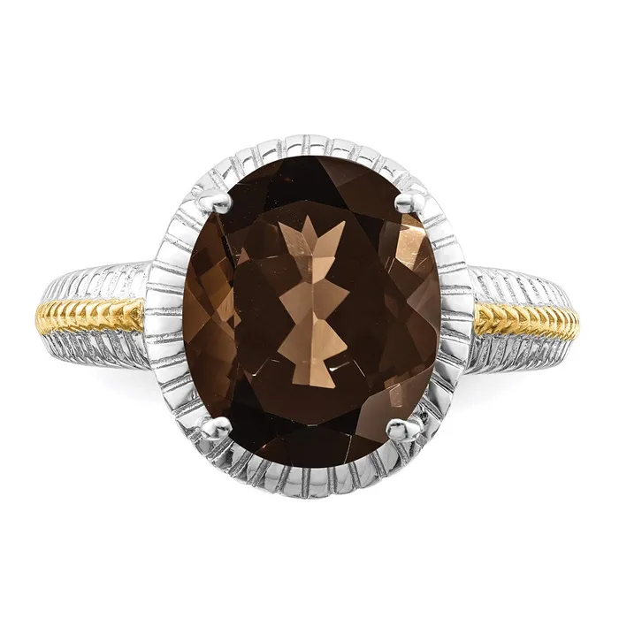 Rings Goldia Sterling Silver Rhodium w Flash Goldplate Smoky Quartz Ring