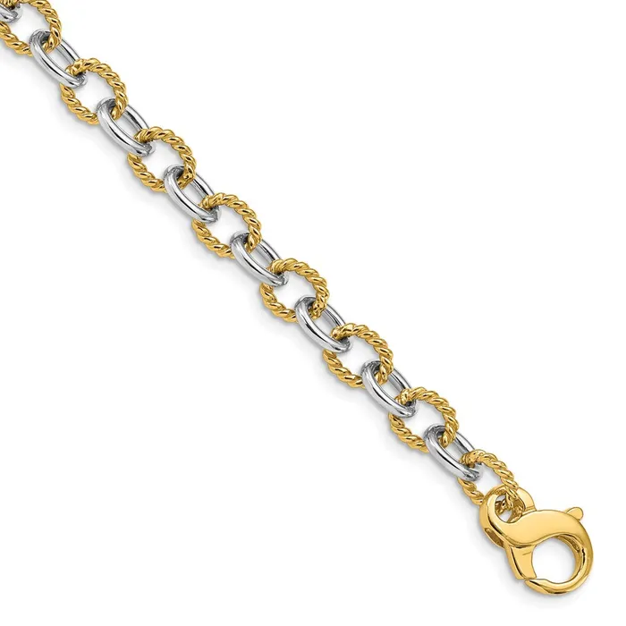 Solid 14K Twotone Gold 24 inch 65mm Hand Polished and Textured Fancy Link with Fancy Lobster Clasp Chain Necklace MDS Necklaces Solid 14K Twotone Gold 24 inch 65mm Hand Polished and Textured Fancy Link with Fancy Lobster Clasp Chain Necklace MDS Necklaces