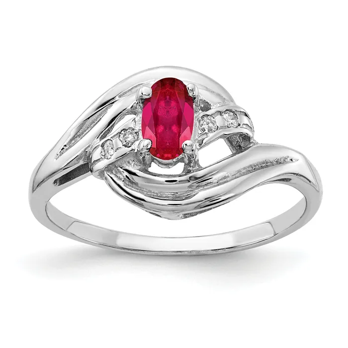 Solid 14k White Gold 5x3mm Oval Simulated Ruby AAA CZ Ring Goldia Rings