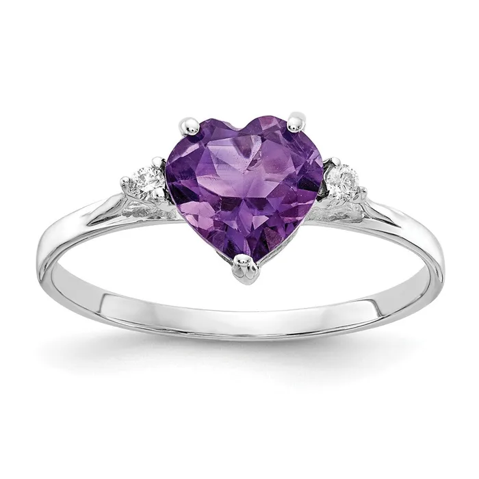 Solid 14k White Gold 7mm Heart Simulated Amethyst A CZ Ring Goldia Rings