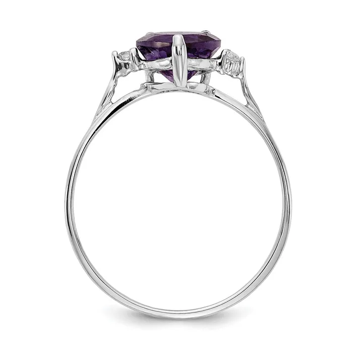 Solid 14k White Gold 7mm Heart Simulated Amethyst A CZ Ring Goldia Rings