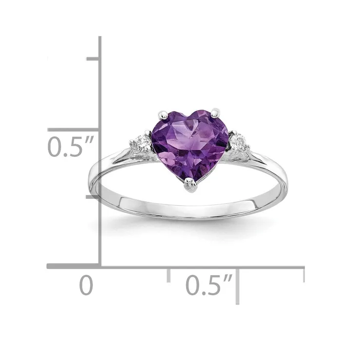 Solid 14k White Gold 7mm Heart Simulated Amethyst A CZ Ring Goldia Rings