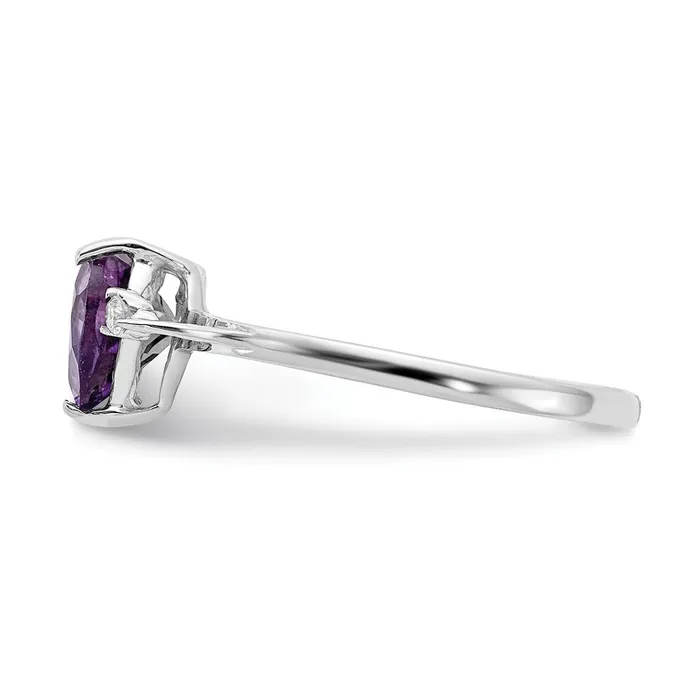 Solid 14k White Gold 7mm Heart Simulated Amethyst A CZ Ring Goldia Rings