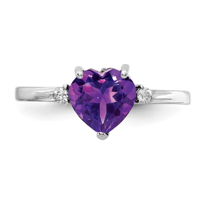 Solid 14k White Gold 7mm Heart Simulated Amethyst A CZ Ring Goldia Rings