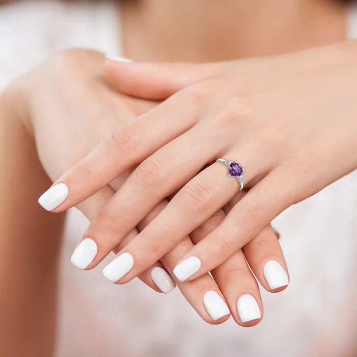 Solid 14k White Gold 7mm Heart Simulated Amethyst A CZ Ring Goldia Rings