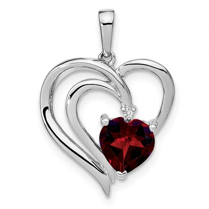 Sterling Silver Garnet and Real Diamond Pendant Goldia Necklaces