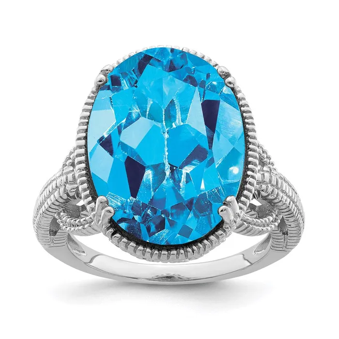Sterling Silver Rhodium Blue Topaz Ring Goldia Rings