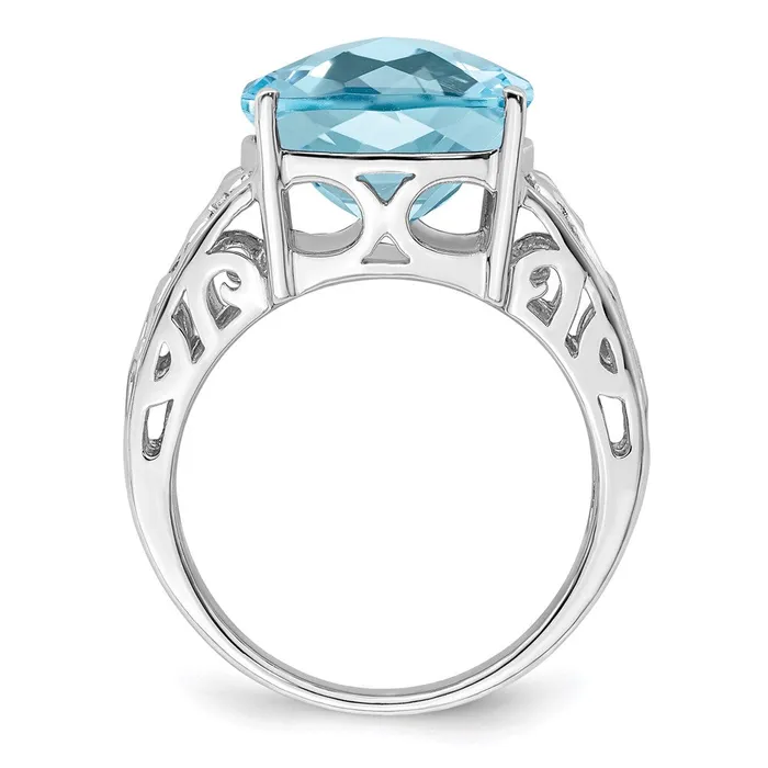 Sterling Silver Rhodium CheckerCut Sky Blue Topaz Ring Goldia Rings