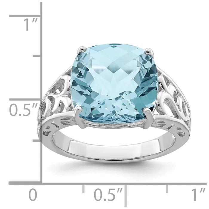 Sterling Silver Rhodium CheckerCut Sky Blue Topaz Ring Goldia Rings