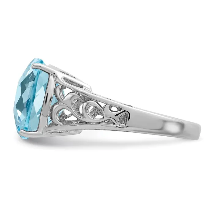 Sterling Silver Rhodium CheckerCut Sky Blue Topaz Ring Goldia Rings
