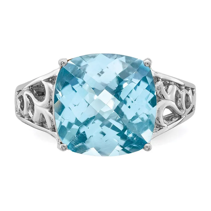 Sterling Silver Rhodium CheckerCut Sky Blue Topaz Ring Goldia Rings
