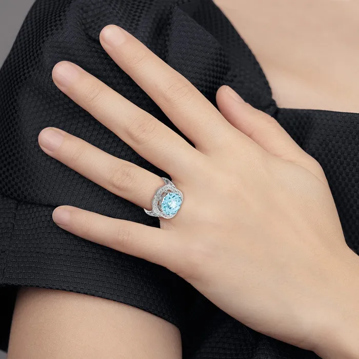Sterling Silver Rhodium CheckerCut Sky Blue Topaz Ring Goldia Rings