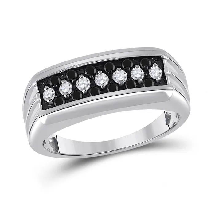 Sterling Silver Round Black Diamond Band Ring 12 Cttw gndatlanta Rings