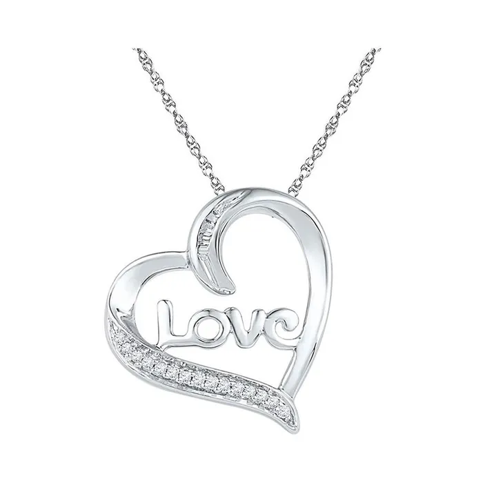 Sterling Silver Round Diamond Heart Pendant 112 Cttw gndatlanta Necklaces Sterling Silver Round Diamond Heart Pendant 112 Cttw gndatlanta Necklaces
