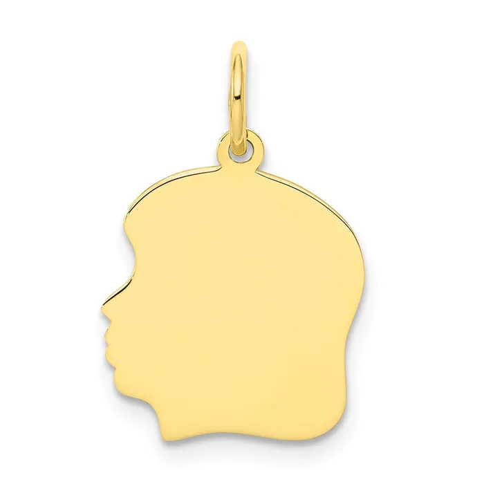 10K Plain Medium 018 Gauge Facing Left Engravable Girl Head Charm TreasureFineJewelers Charm Necklaces 10K Plain Medium 018 Gauge Facing Left Engravable Girl Head Charm TreasureFineJewelers Charm Necklaces