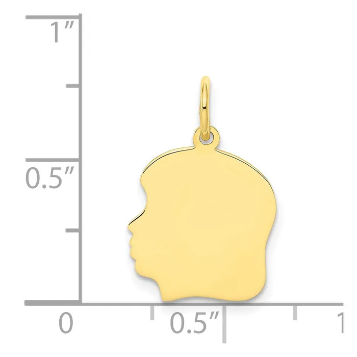 10K Plain Medium 018 Gauge Facing Left Engravable Girl Head Charm TreasureFineJewelers Charm Necklaces