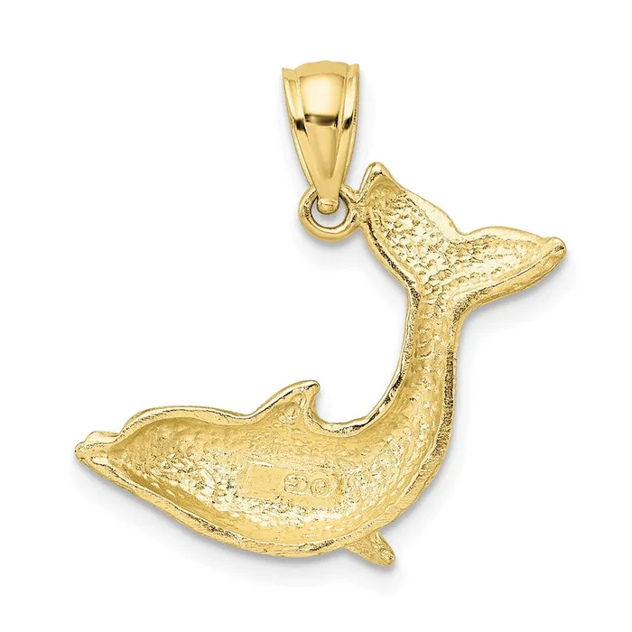 10K Textured Dolphin Jumping Charm TreasureFineJewelers Charm Necklaces