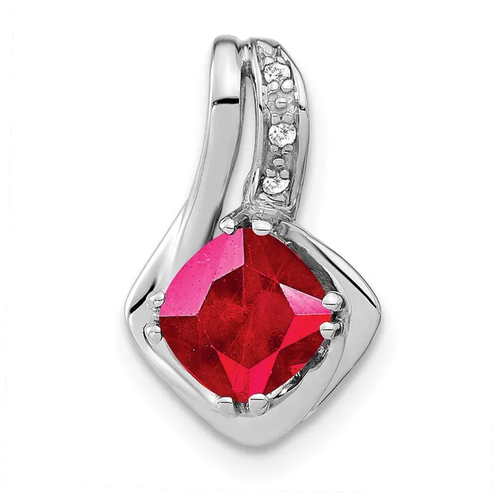14k White Gold Created Ruby and Diamond Chain Slide Pendant TreasureFineJewelers Necklaces 14k White Gold Created Ruby and Diamond Chain Slide Pendant TreasureFineJewelers Necklaces