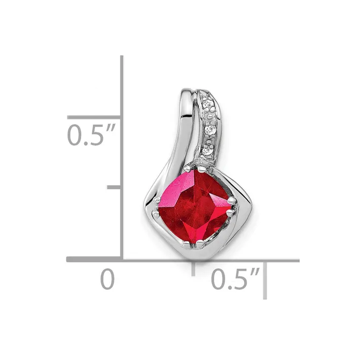 14k White Gold Created Ruby and Diamond Chain Slide Pendant TreasureFineJewelers Necklaces