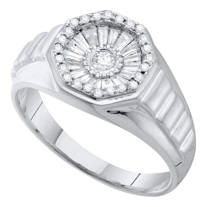 14kt white gold mens round diamond concave cluster ribbed ring 12 cttw55809 North Arrow Shop Rings 14kt white gold mens round diamond concave cluster ribbed ring 12 cttw55809 North Arrow Shop Rings