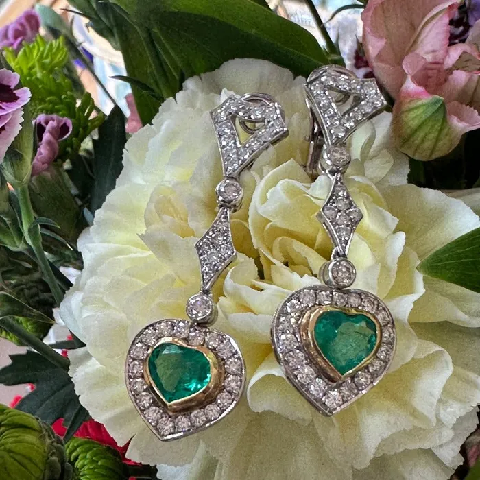 18 Karat White Yellow Gold Emerald Earrings 15000612 ONeills Estate Jewelry Earrings