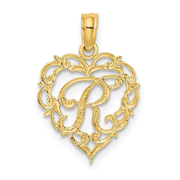 Charm Necklaces TreasureFineJewelers 14k Yellow Gold Heart Script Letter R Initial Charm Charm Necklaces TreasureFineJewelers 14k Yellow Gold Heart Script Letter R Initial Charm