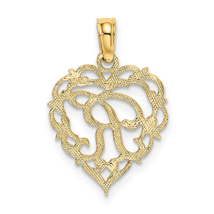 Charm Necklaces TreasureFineJewelers 14k Yellow Gold Heart Script Letter R Initial Charm