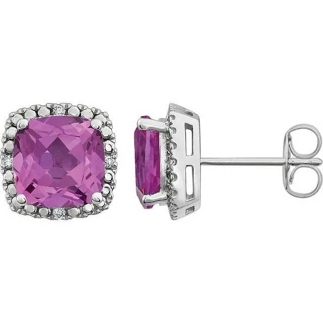 Earrings 14K White Gold LabGrown Pink Sapphire 06 CTW Natural Diamond Earrings TreasureFineJewelers Earrings 14K White Gold LabGrown Pink Sapphire 06 CTW Natural Diamond Earrings TreasureFineJewelers