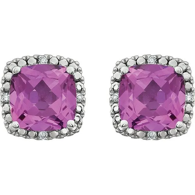 Earrings 14K White Gold LabGrown Pink Sapphire 06 CTW Natural Diamond Earrings TreasureFineJewelers