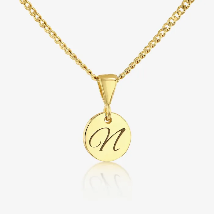 Ema Jewels Necklaces N Initial Cursive Engraved Pendant Necklace 14K 925 Gold Vermeil