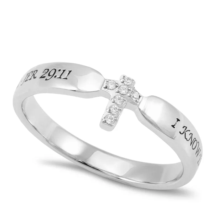 JEREMIAH 2911 Small Cross Ring for Her Clear CZ Stones Stainless Steel North Arrow Shop Rings JEREMIAH 2911 Small Cross Ring for Her Clear CZ Stones Stainless Steel North Arrow Shop Rings