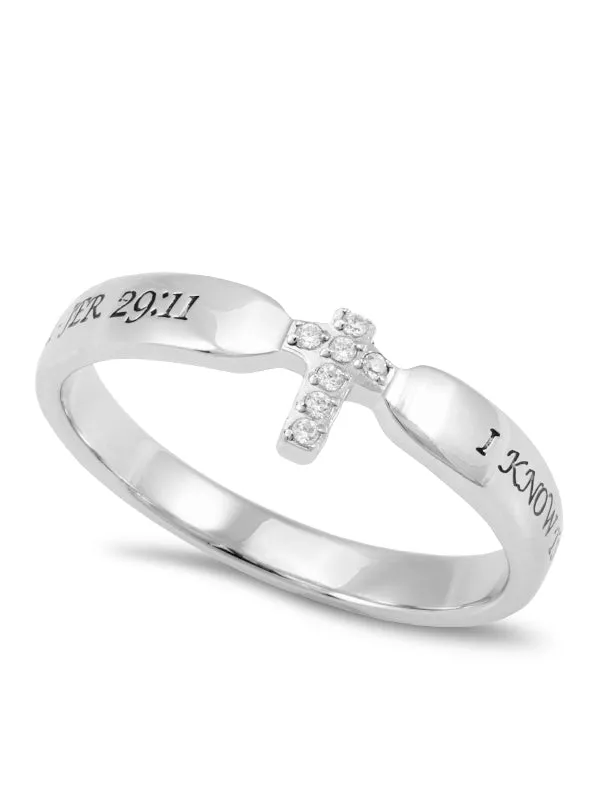 JEREMIAH 2911 Small Cross Ring for Her Clear CZ Stones Stainless Steel North Arrow Shop Rings JEREMIAH 2911 Small Cross Ring for Her Clear CZ Stones Stainless Steel North Arrow Shop Rings