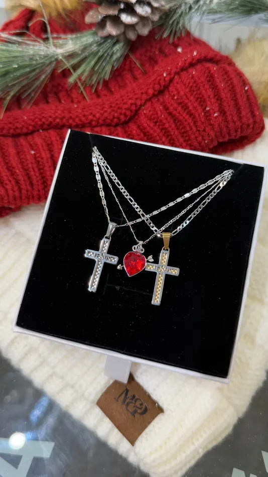 MP Jewelry Necklaces Matching Silver Cross Necklace Set