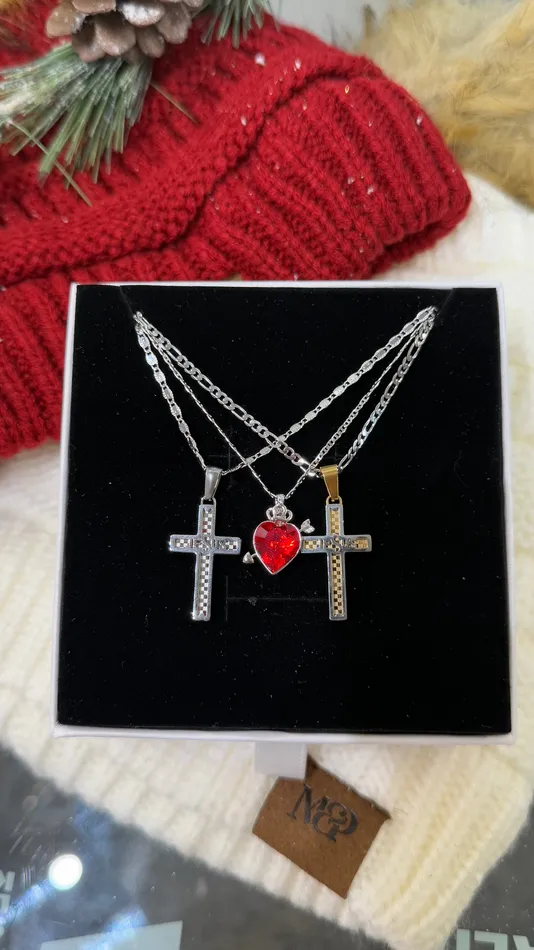 MP Jewelry Necklaces Matching Silver Cross Necklace Set MP Jewelry Necklaces Matching Silver Cross Necklace Set
