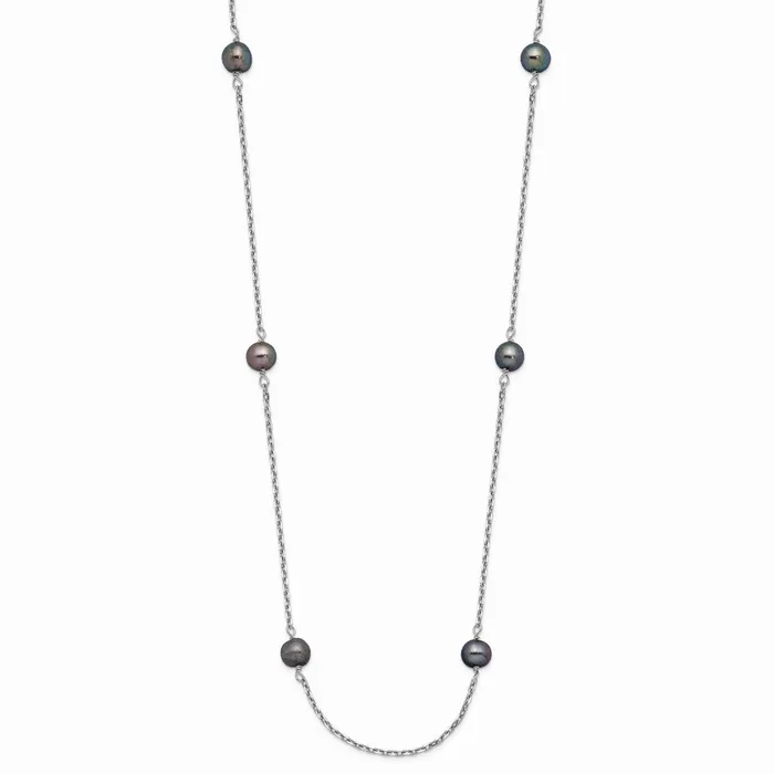 Necklaces TreasureFineJewelers 14K WG 45mm Black Near Round Freshwater Cultured Pearl 8station Necklace Necklaces TreasureFineJewelers 14K WG 45mm Black Near Round Freshwater Cultured Pearl 8station Necklace