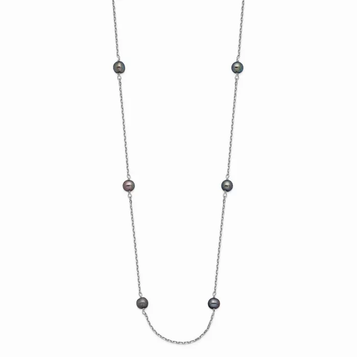 Necklaces TreasureFineJewelers 14K WG 45mm Black Near Round Freshwater Cultured Pearl 8station Necklace