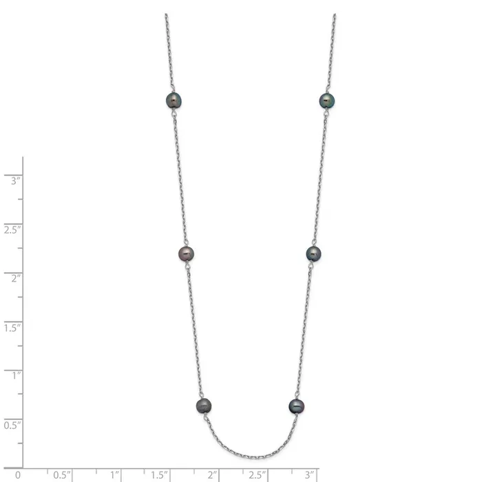 Necklaces TreasureFineJewelers 14K WG 45mm Black Near Round Freshwater Cultured Pearl 8station Necklace