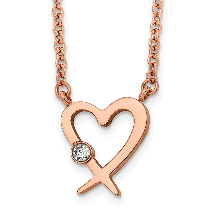 Necklaces TreasureFineJewelers Stainless Steel Polished Rose IP wAustrian Crystal Heart w2in ext Necklac Necklaces TreasureFineJewelers Stainless Steel Polished Rose IP wAustrian Crystal Heart w2in ext Necklac