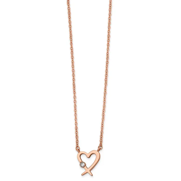 Necklaces TreasureFineJewelers Stainless Steel Polished Rose IP wAustrian Crystal Heart w2in ext Necklac
