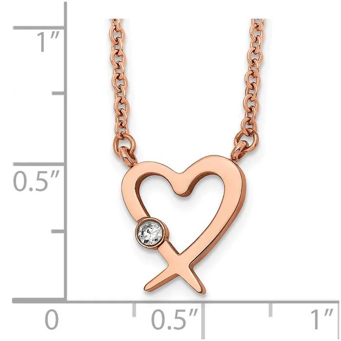 Necklaces TreasureFineJewelers Stainless Steel Polished Rose IP wAustrian Crystal Heart w2in ext Necklac