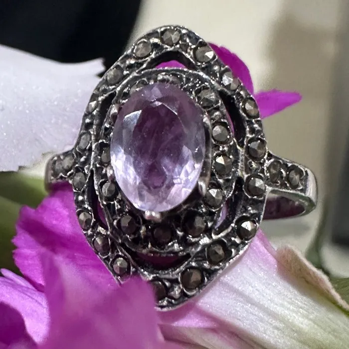 ONeills Estate Jewelry Rings Sterling Silver Amethyst Marcasite Ring 55503890 ONeills Estate Jewelry Rings Sterling Silver Amethyst Marcasite Ring 55503890