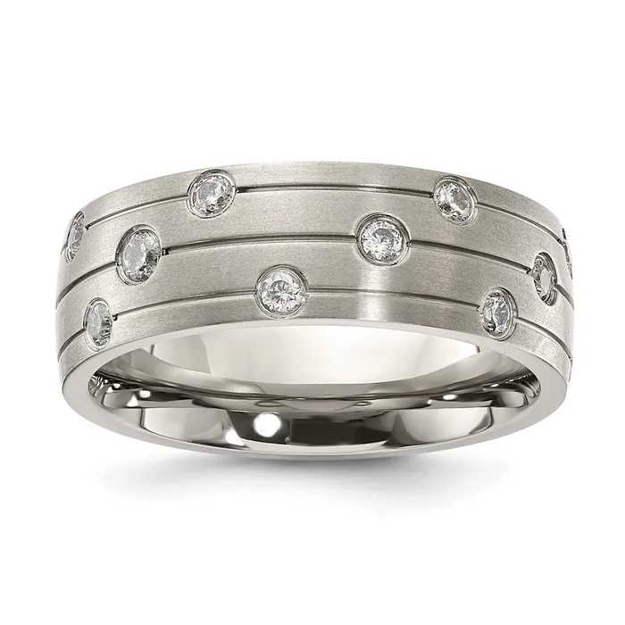 Rings TreasureFineJewelers Stainless Steel Brushed with CZ 800mm Band