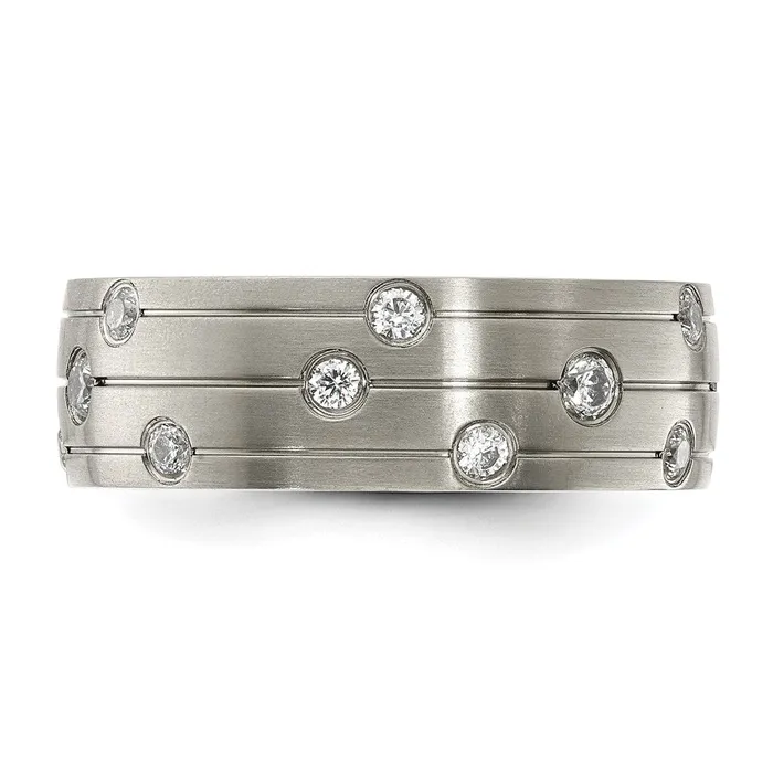 Rings TreasureFineJewelers Stainless Steel Brushed with CZ 800mm Band