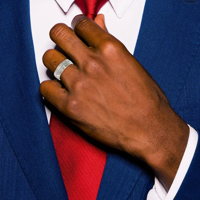 Rings TreasureFineJewelers Stainless Steel Brushed with CZ 800mm Band
