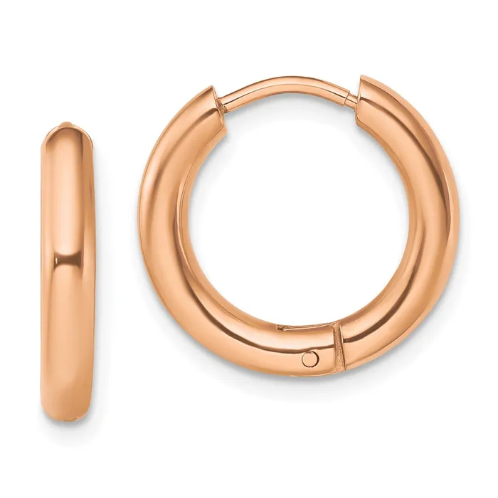 Stainless Steel Polished Rose IPplated 3mm Hinged Hoop Earrings TreasureFineJewelers Earrings Stainless Steel Polished Rose IPplated 3mm Hinged Hoop Earrings TreasureFineJewelers Earrings