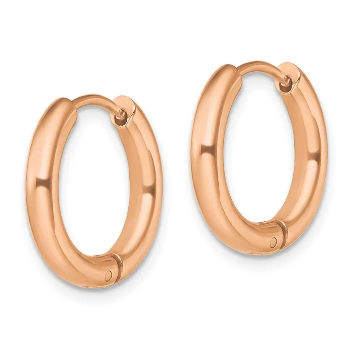 Stainless Steel Polished Rose IPplated 3mm Hinged Hoop Earrings TreasureFineJewelers Earrings
