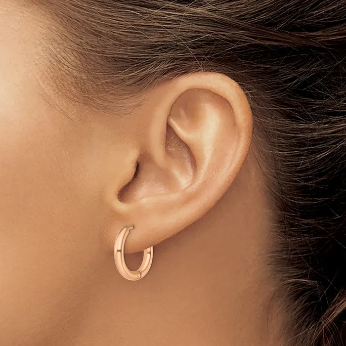 Stainless Steel Polished Rose IPplated 3mm Hinged Hoop Earrings TreasureFineJewelers Earrings