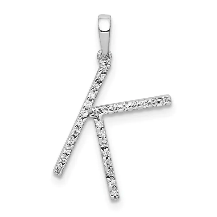 TreasureFineJewelers 14K White Gold Diamond Letter K Initial Pendant Necklaces TreasureFineJewelers 14K White Gold Diamond Letter K Initial Pendant Necklaces
