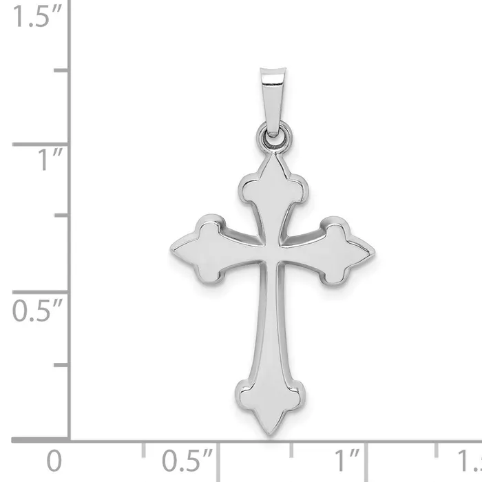 TreasureFineJewelers 14k White Gold Polished Fleur de Lis Cross Pendant Necklaces